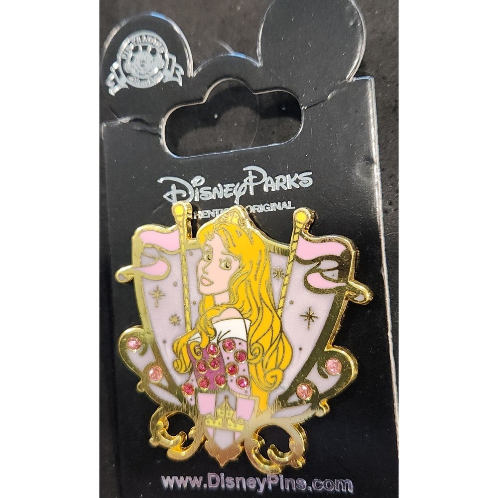 Disneyland Sleeping Beauty Princess Aurora Jewel Crest Shield Pin HKDL Hong Kong